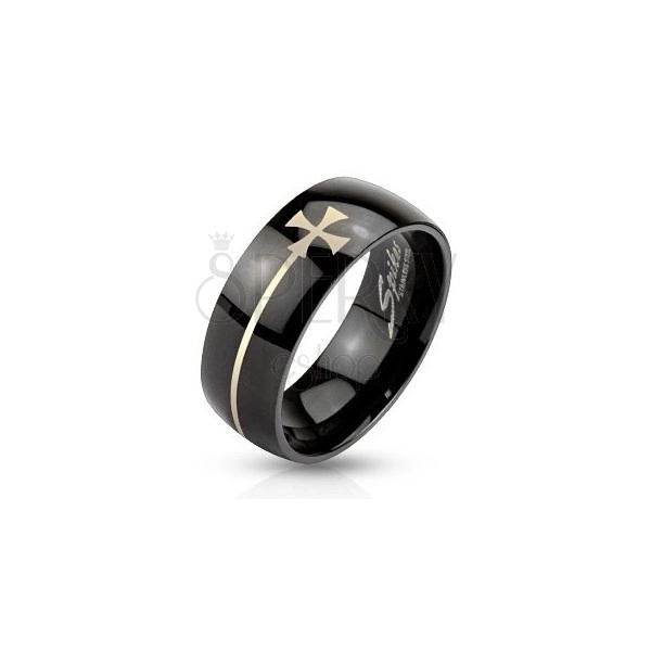 Prsten z oceli černé barvy s maltézským křížem