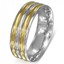 Prsten z oceli - stříbrno-zlaté zaoblené pásy