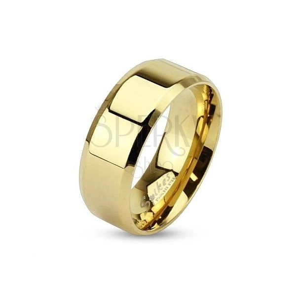 Prsten z oceli ve zlaté barvě se zkosenými hranami, 8 mm