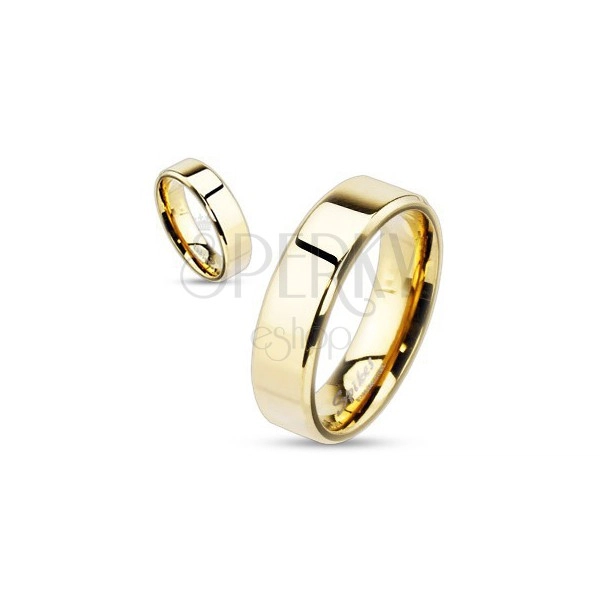 Ocelový prsten ve zlatém provedení s více zkosenými okraji, 6 mm