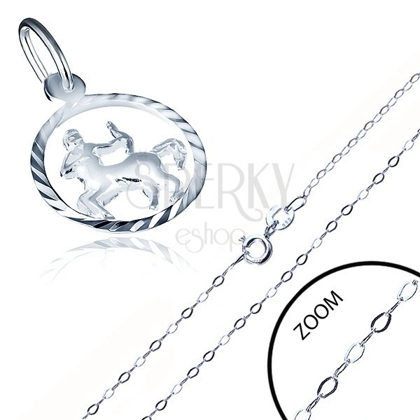 Stříbrný náhrdelník 925 - jemný řetízek a přívěsek znamení STŘELEC