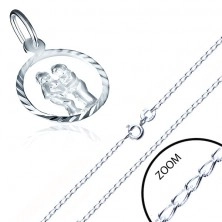 Stříbrný náhrdelník 925 - lesklý řetízek, znamení BLÍŽENCI v kruhu