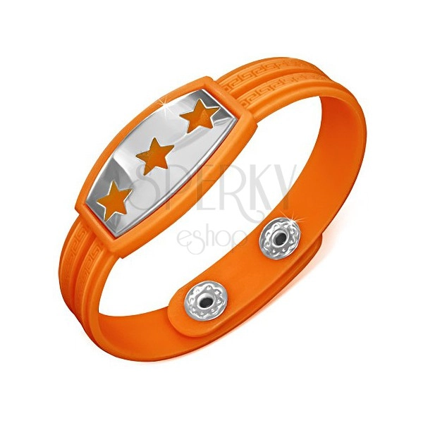 Náramek z gumy - oranžový s hvězdami a řeckým motivem