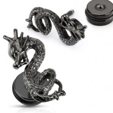 Fake plug z chirurgické oceli - černý svinutý drak