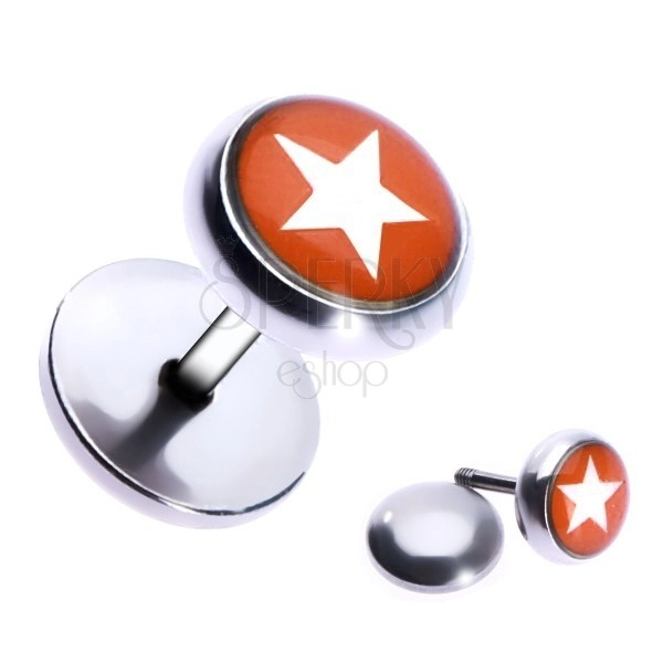 Ocelový fake piercing do ucha - hvězda v červeném kruhu