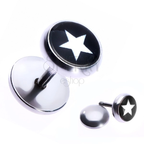 Nepravý ocelový piercing do ucha s hvězdou v černém kruhu