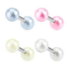 Ocelový piercing do ucha - barevné akrylové kuličky s perletí