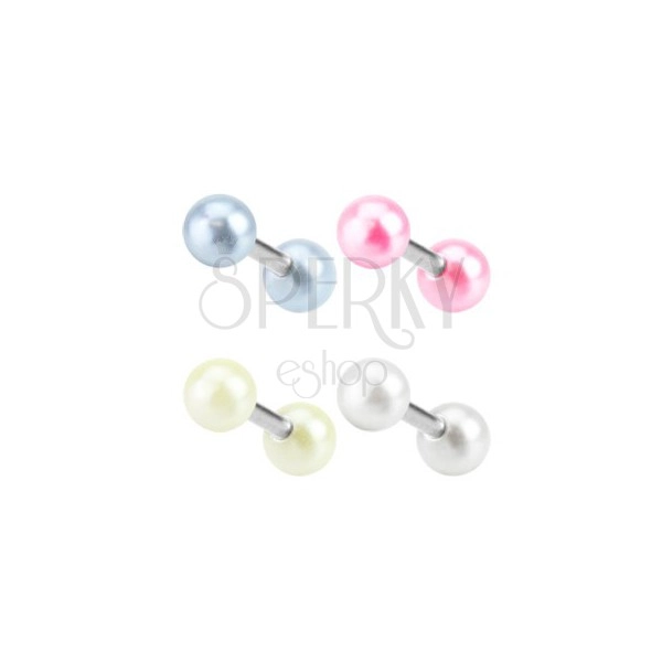 Ocelový piercing do ucha - barevné akrylové kuličky s perletí