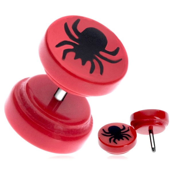 Fake piercing do ucha z akrylu - pavouk v červeném kruhu