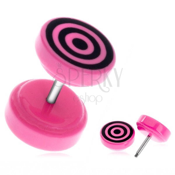 Nepravý plug z akrylu - růžové kolečko s kruhy