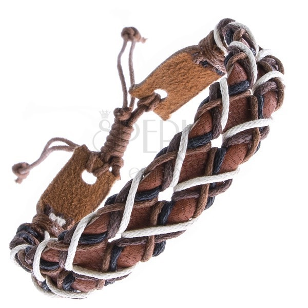 Náramek z kůže - karamelový pás s dírkami a šňůrkami