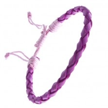 Pletený kožený náramek - růžovo-fialový oválný pletenec
