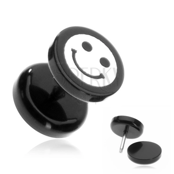 Plug do ucha z akrylu - smajlík na černém kolečku