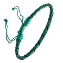 Kožený náramek - oblý pletenec se šňůrkami, zelený