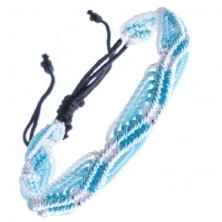 Barevný pletený náramek - modro-bílé vlnky ze šňůrek