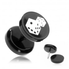 Plug do ucha z akrylu - hrací kostky na černém kolečku