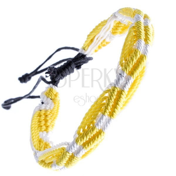 Barevný pletený náramek - žluto-bílé vlnky ze šňůrek