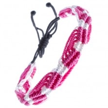 Barevný pletený náramek - růžovo-bílé vlnky ze šňůrek
