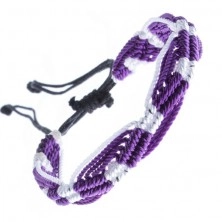 Barevný pletený náramek - fialovo-bílé vlnky z motouzků