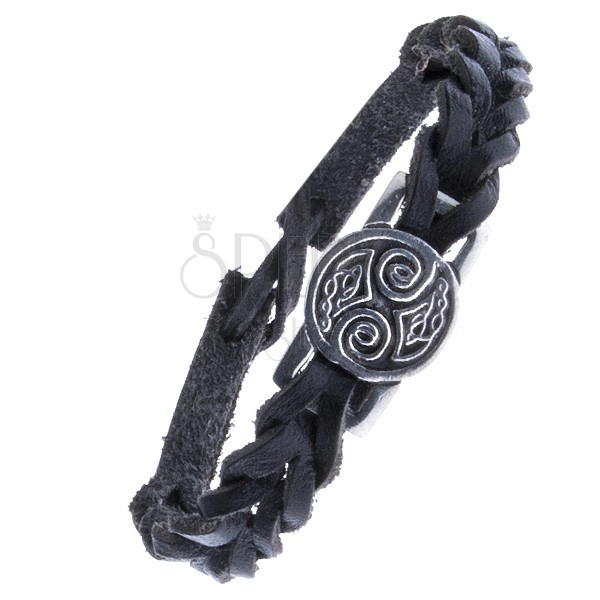Pletený řemínek na ruku z kůže - černý, keltské uzly, známka
