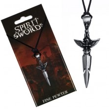 Černý náhrdelník - stříbřitý meč, pták na rukojeti, šňůrka
