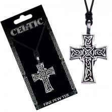 Náhrdelník se šňůrkou – černý, keltský kříž