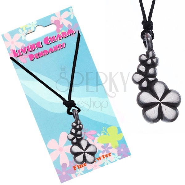 Černý náhrdelník - šňůrka, přívěsek, tři květy