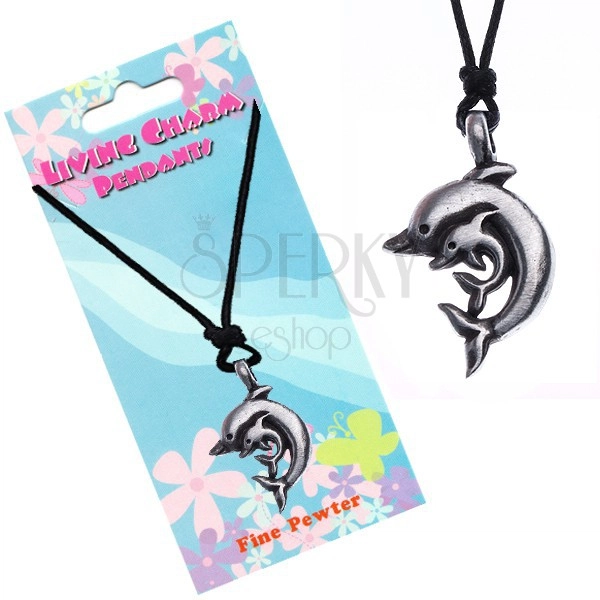 Šňůrkový náhrdelník s přívěskem dvou delfínů