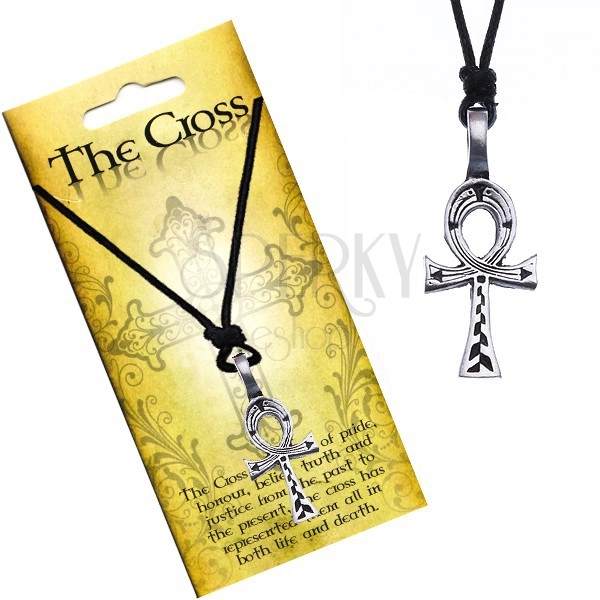 Černý náhrdelník - egyptský kříž s vyrytými liniemi