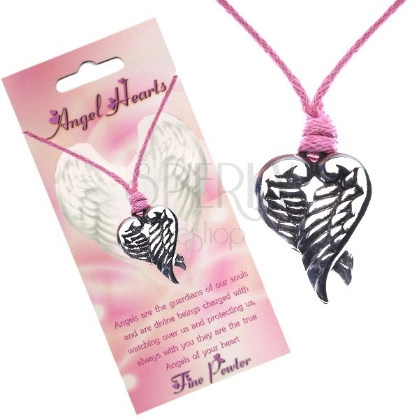 Růžový náhrdelník - přívěsek srdce z překřížených křídel