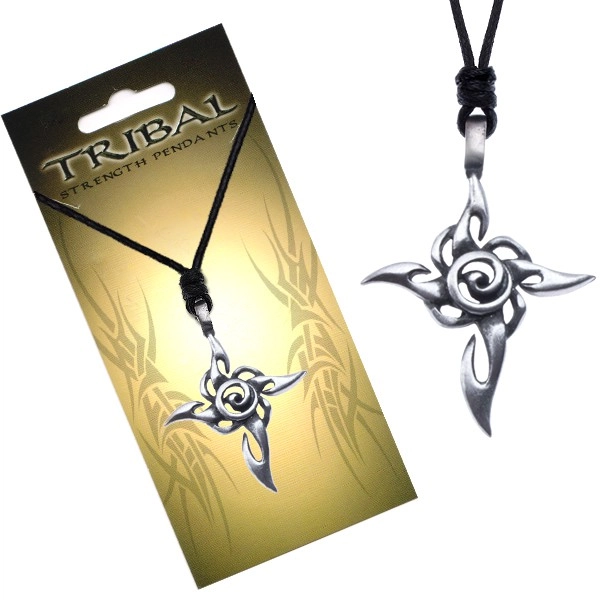 Levně Šňůrkový náhrdelník černý, TRIBAL, kříž z plamenů