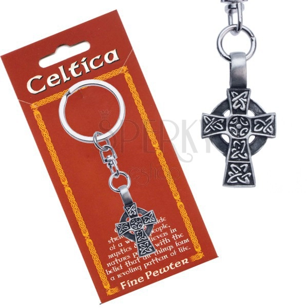 Patinovaná klíčenka - keltský kříž s kruhem a ornamenty