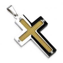 Ocelový kříž se zlatou síťkou a nýty