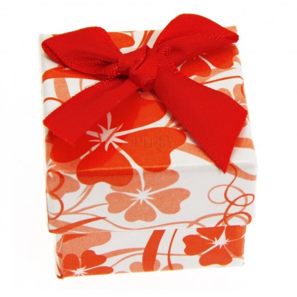 Červenobílá dárková krabička s květy a mašličkou