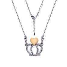 Lesklý kuličkový náhrdelník s korunkou a srdcem