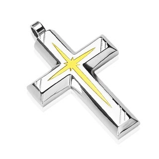 Levně Kříž - stříbrný přívěsek se zlatým gravírovaním