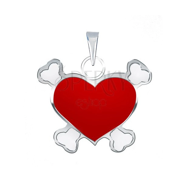 Přívěsek ze stříbra 925 s červeným pirátským srdcem