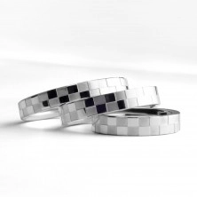 Ocelový prsten tenký s matnou a lesklou šachovnicí