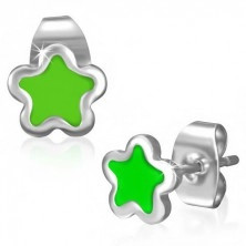 Ocelové puzetky - drobná hvězdička se zelenou glazurou 
