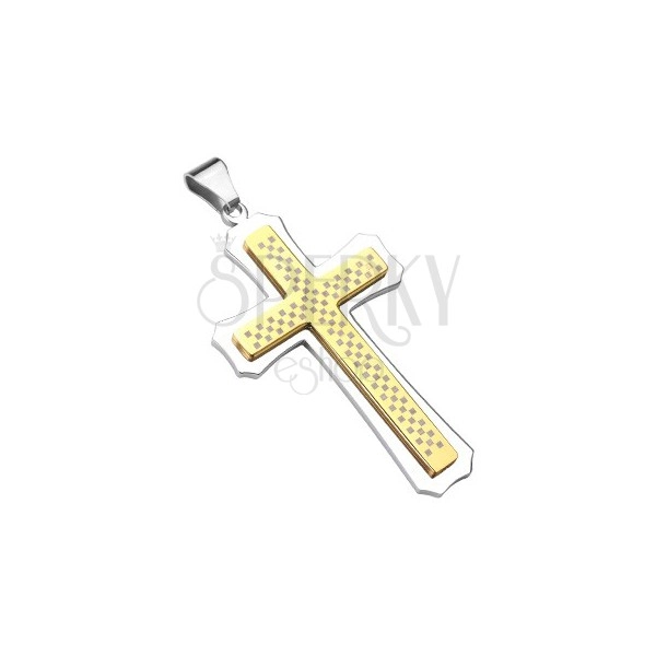 Mohutný kříž zlato-stříbrný se šachovnicí