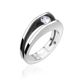Ocelový prsten s 5 mm zirkonem - Velikost: 60