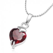 Kovový náhrdelník s řetízkem a červeným srdcovým zirkonem