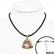 Béžovo-hnědý FIMO náhrdelník, trojúhelník s květy a kamínky