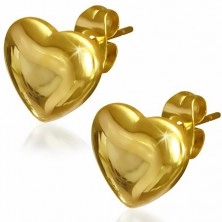 Zlaté náušnice z chirurgické oceli - lesklé zaoblené srdce