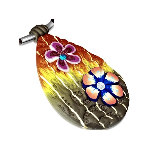 FIMO náhrdelník – vícebarevná slza zdobená květy a zirkony