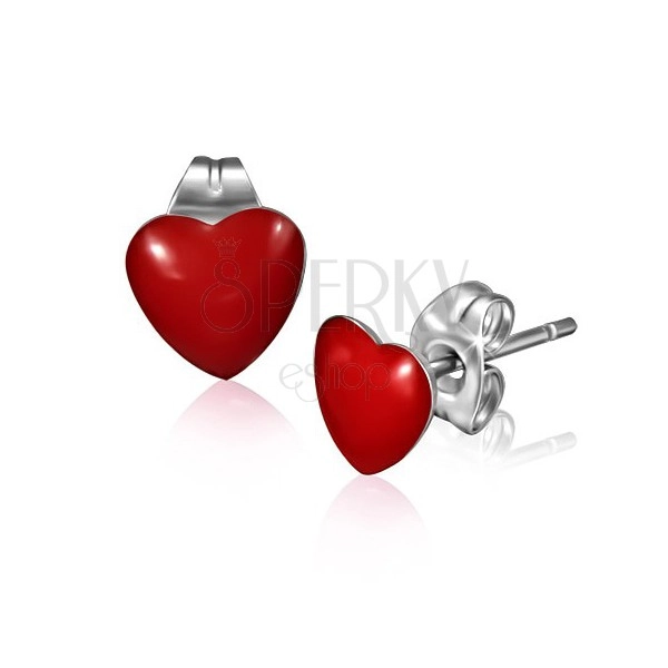 Puzetové náušnice z chirurgické oceli - lesklé červené srdce