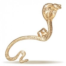Zlatá kovová náušnice, levá, rozzlobená zvlněná kobra