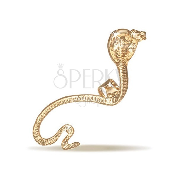 Zlatá kovová náušnice, levá, rozzlobená zvlněná kobra