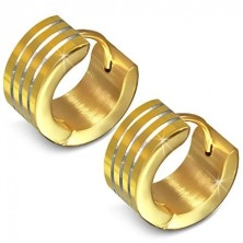 Zlaté ocelové náušnice, kruh se třemi rovnoběžnými rýhami