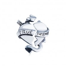 Dvojitý stříbrný přívěsek 925 - zlomené srdce se stuhou "TRUE FRIEND"